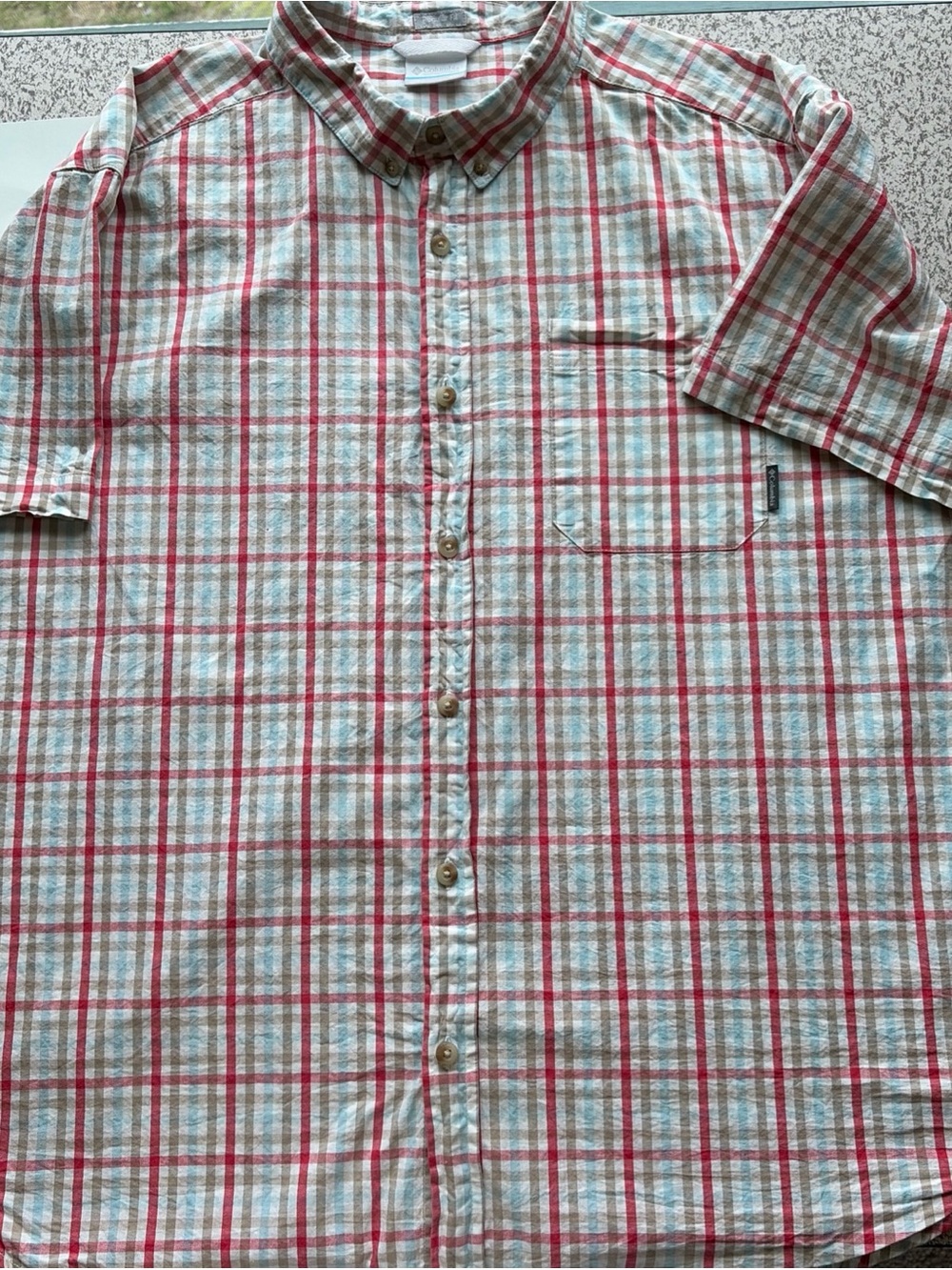 Men's Short-Sleeve Button-Down Plaid Shirt - Red/White 2XL